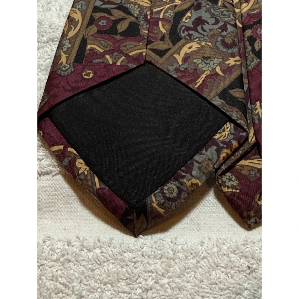 Thai Silk Mens Necktie Burgundy Gold Floral Paisley Hand Made 100% Silk Tie